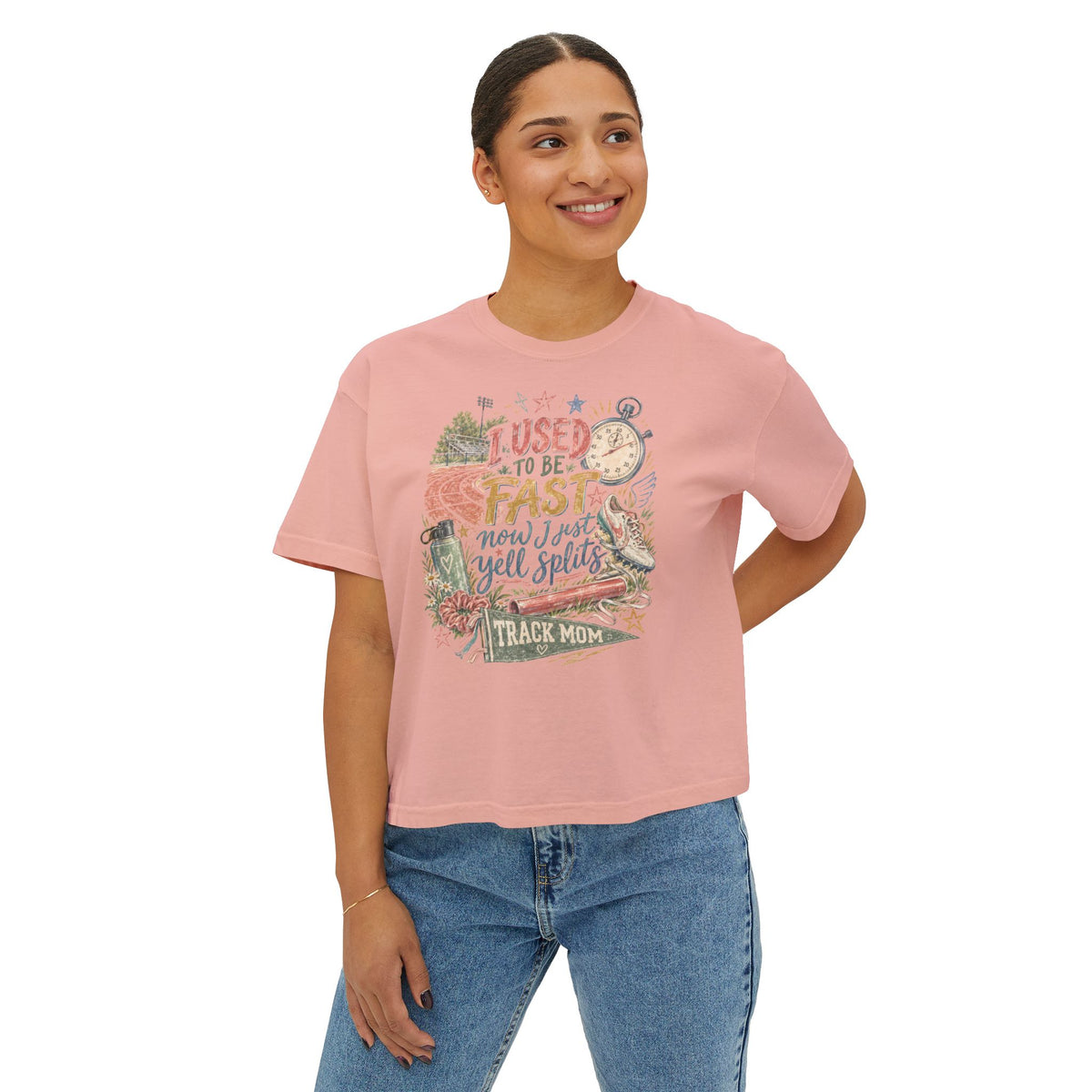 Track Mom Boxy Tee — "I Used To Be Fast Now I Just Yell Splits" Comfort Colors