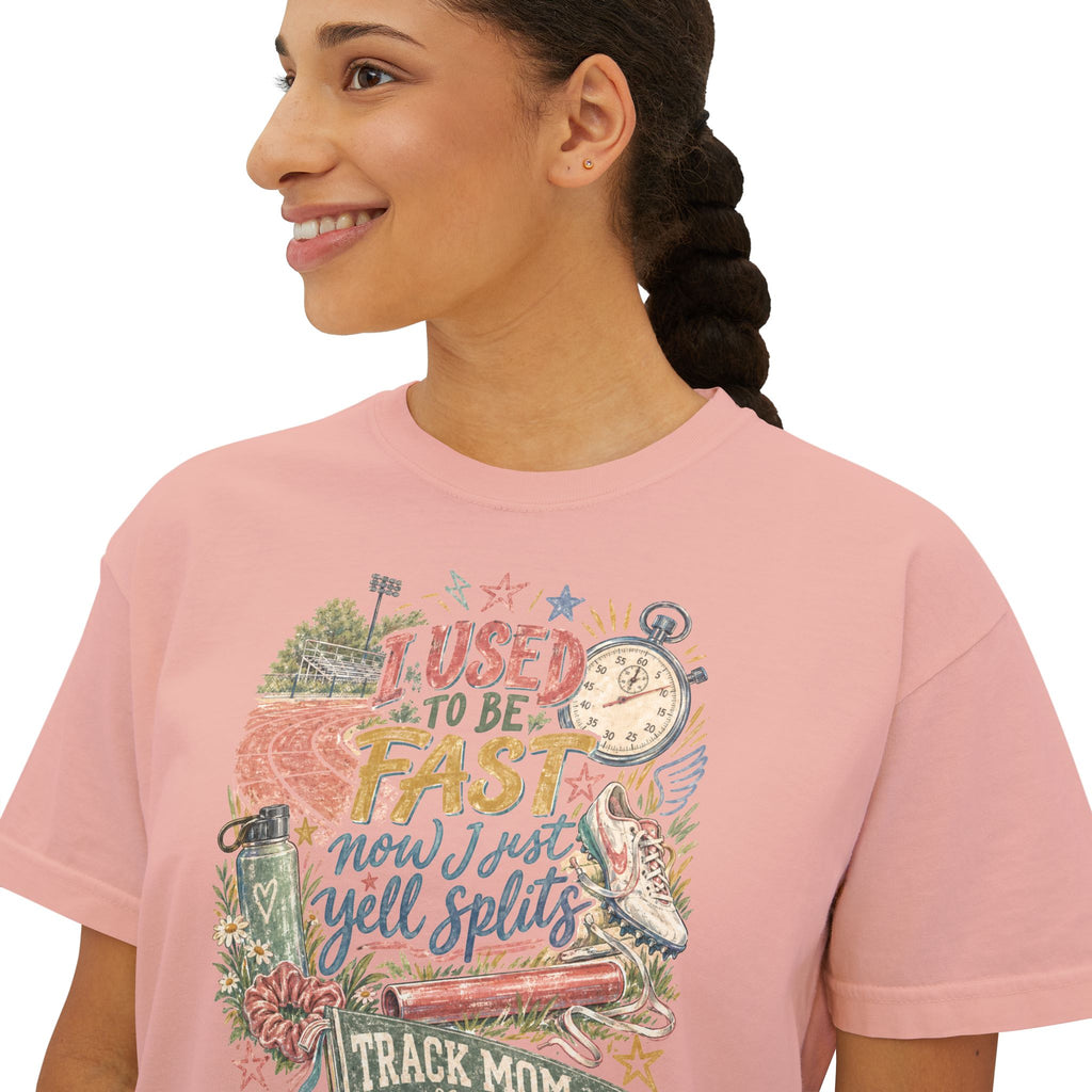 Track Mom Boxy Tee — "I Used To Be Fast Now I Just Yell Splits" Comfort Colors