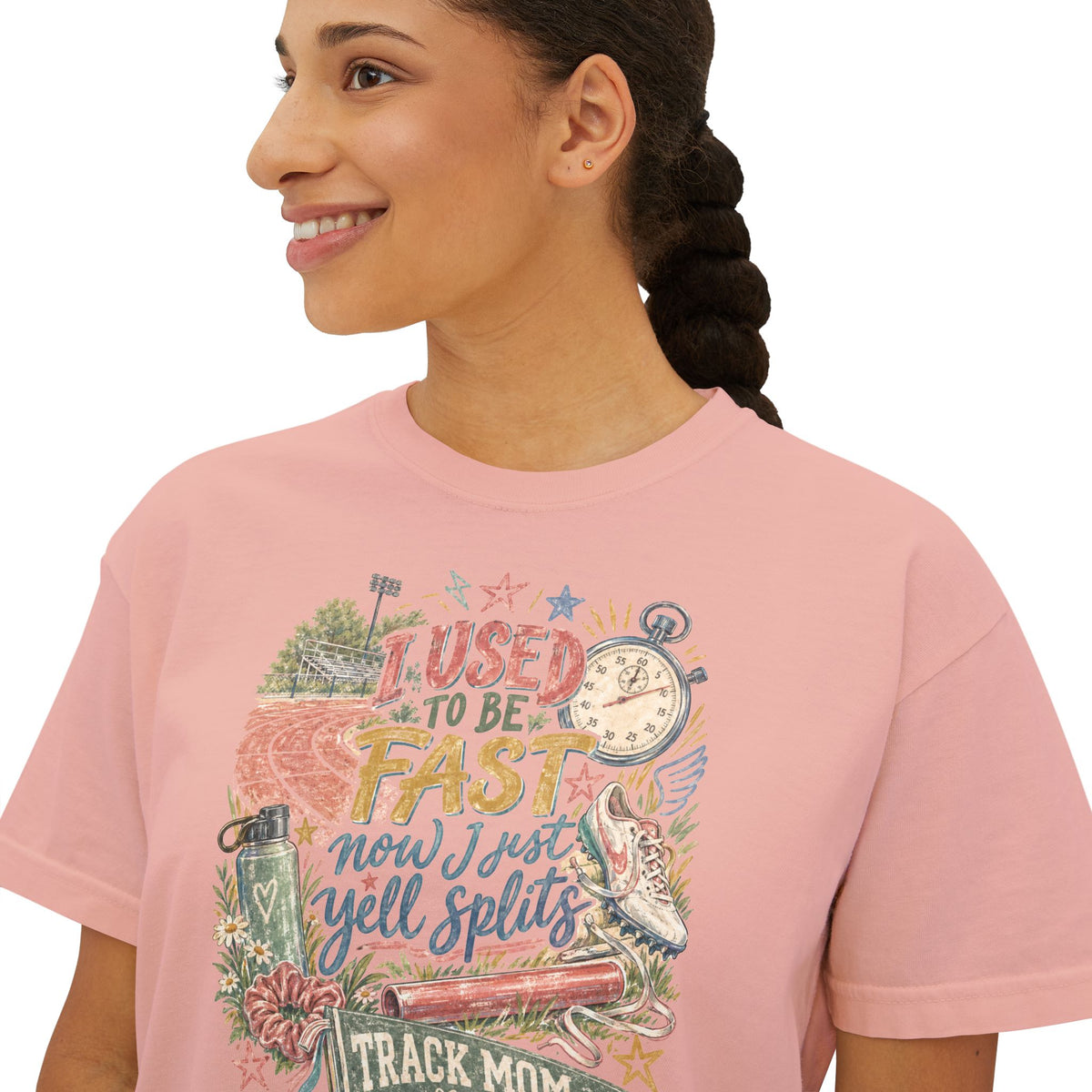 Track Mom Boxy Tee — "I Used To Be Fast Now I Just Yell Splits" Comfort Colors