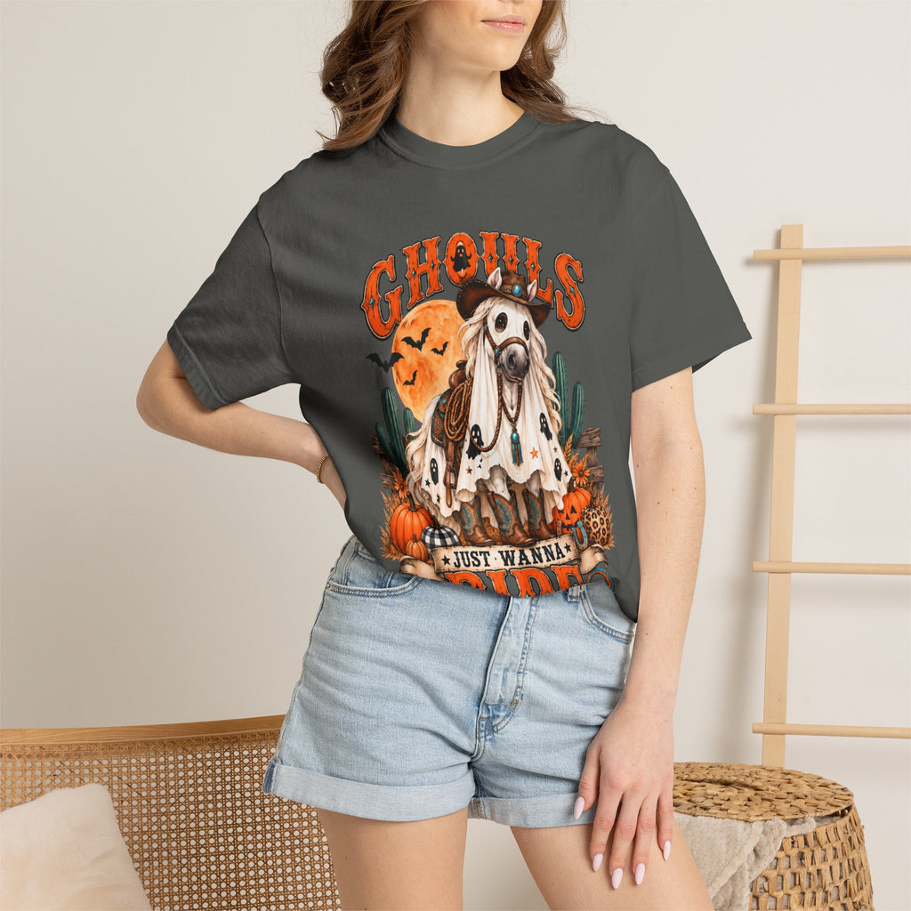 Ghoul’s Just Wanna Ride T-Shirt — Halloween Ghost Horse Rider Tee-Comfort Colors