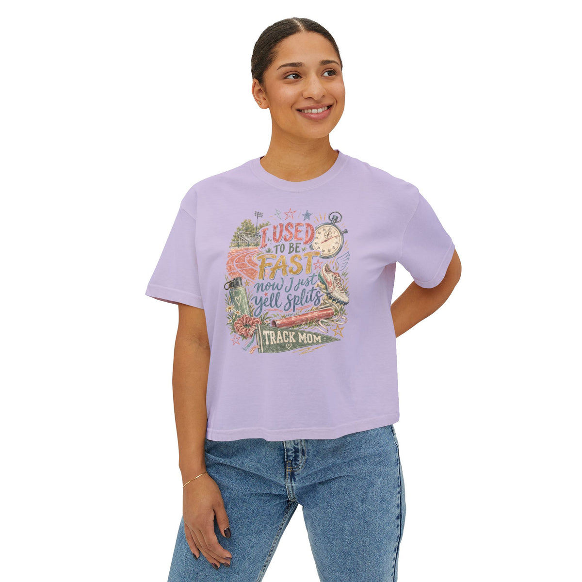Track Mom Boxy Tee — "I Used To Be Fast Now I Just Yell Splits" Comfort Colors