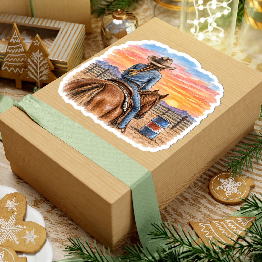 Sunset barrel racer Kiss-Cut Stickers