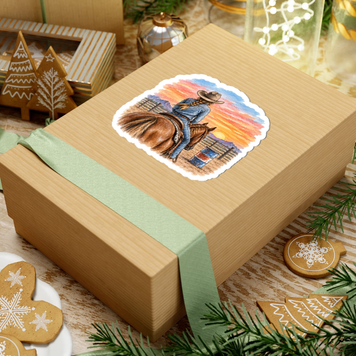 Sunset barrel racer Kiss-Cut Stickers