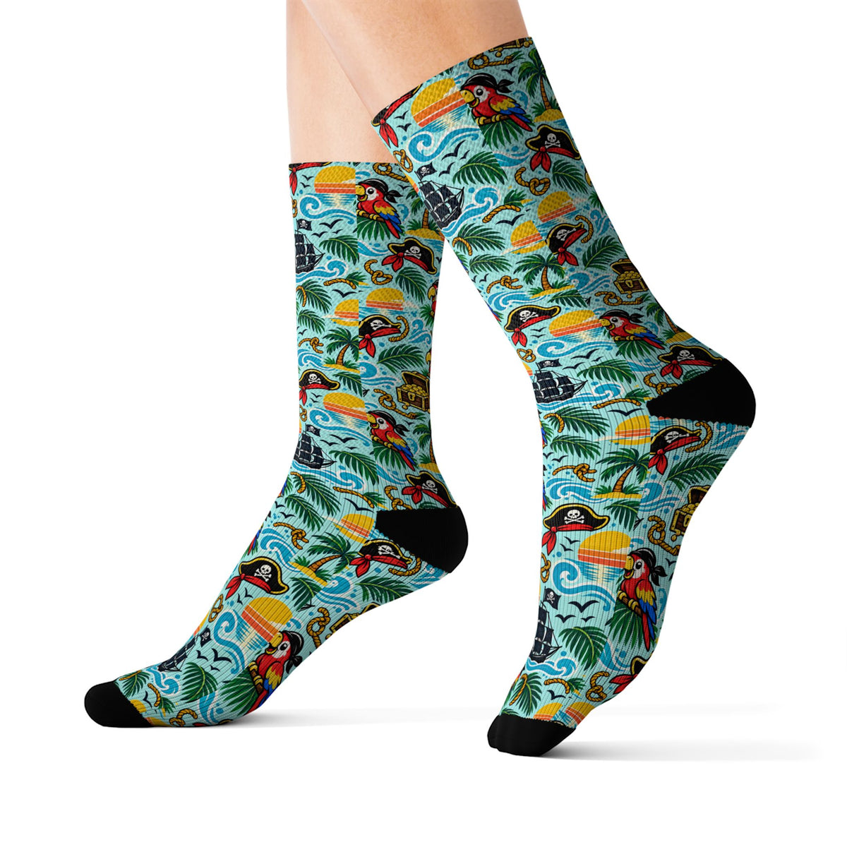 Tropical Parrot Socks — Colorful Hawaiian Beach Sublimation Crew Socks