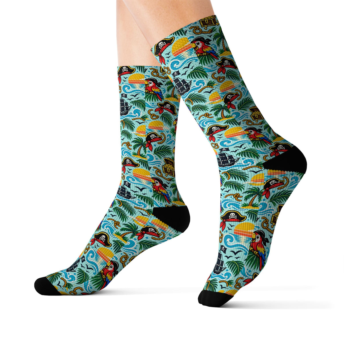 Tropical Parrot Socks — Colorful Hawaiian Beach Sublimation Crew Socks