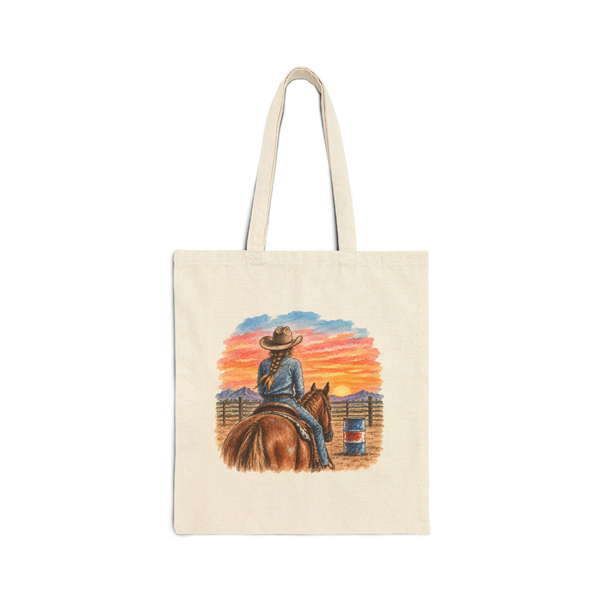 Sunset barrel racer Cotton Canvas Tote Bag