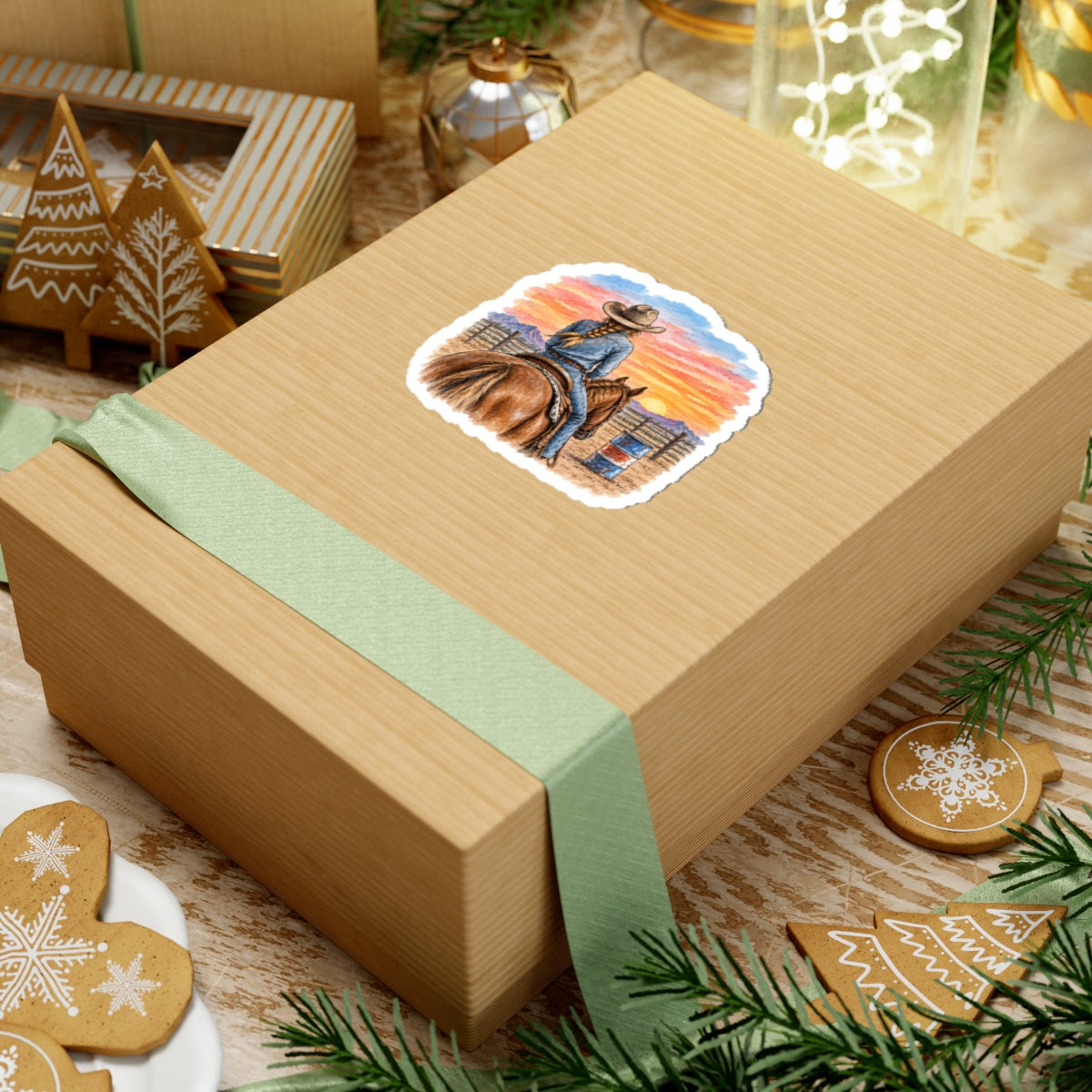 Sunset barrel racer Kiss-Cut Stickers