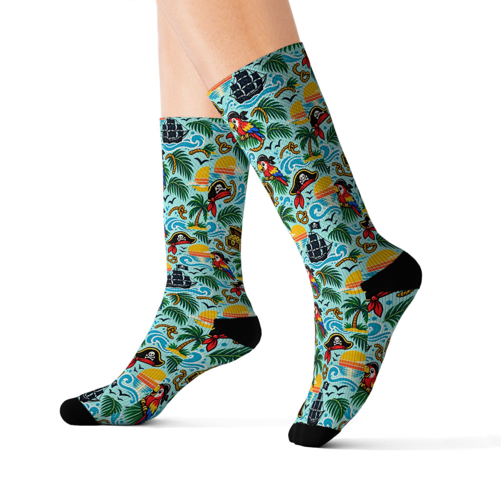 Tropical Parrot Socks — Colorful Hawaiian Beach Sublimation Crew Socks