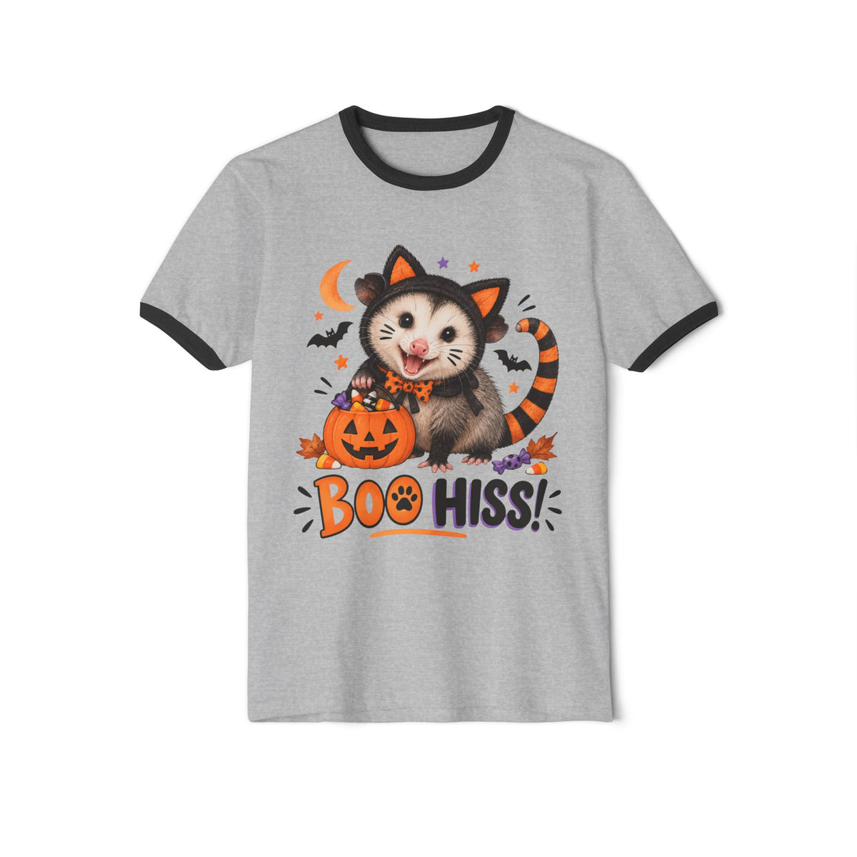 Halloween possum - Boo Hiss Unisex Cotton Ringer T-Shirt