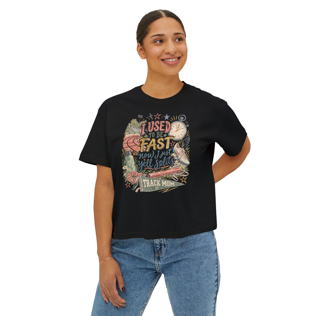 Track Mom Boxy Tee — "I Used To Be Fast Now I Just Yell Splits" Comfort Colors
