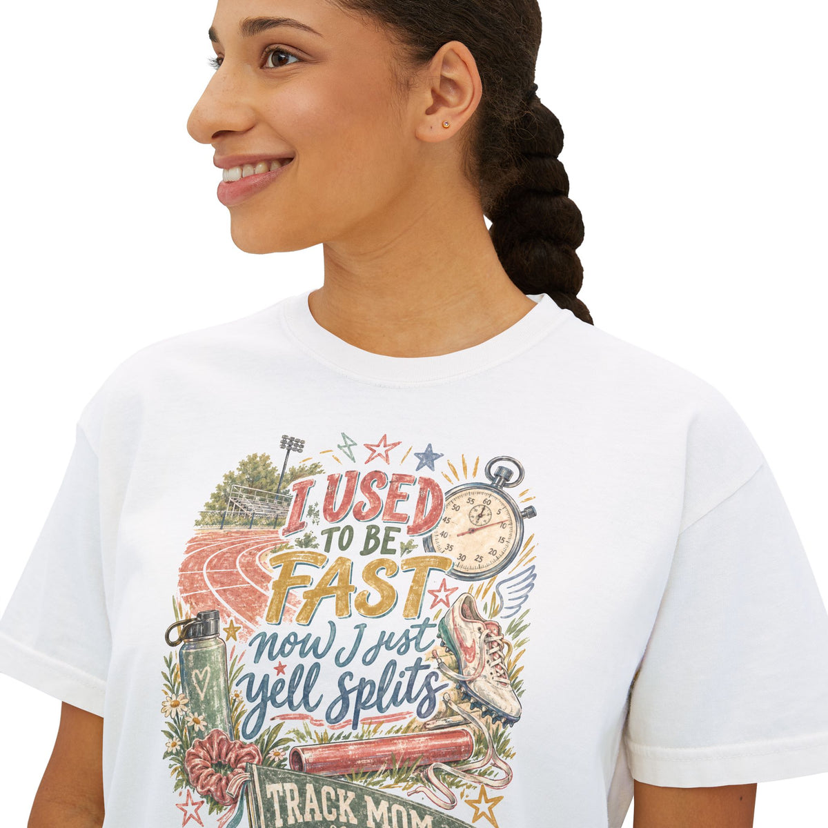 Track Mom Boxy Tee — "I Used To Be Fast Now I Just Yell Splits" Comfort Colors