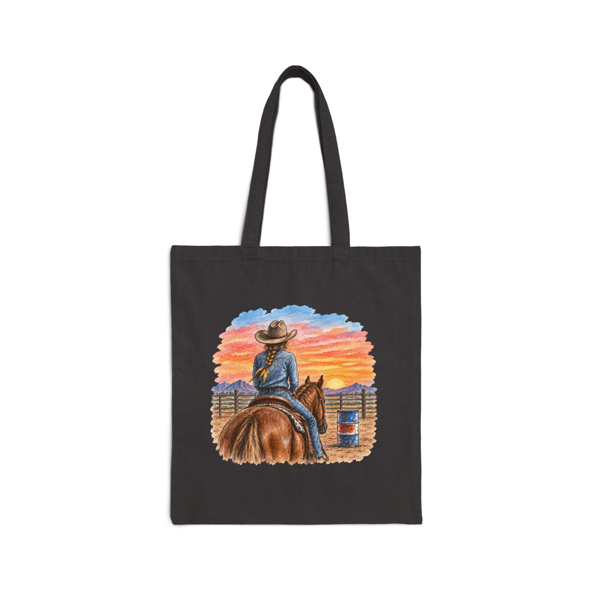 Sunset barrel racer Cotton Canvas Tote Bag
